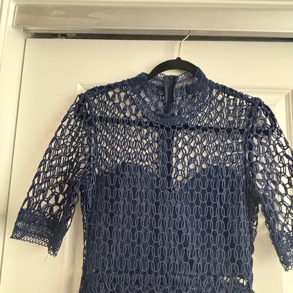 Revolve Bardot Fiona Mesh Dress Navy 6 Cocktail Formal Wedding Guest Trumpet - Picture 5 of 15